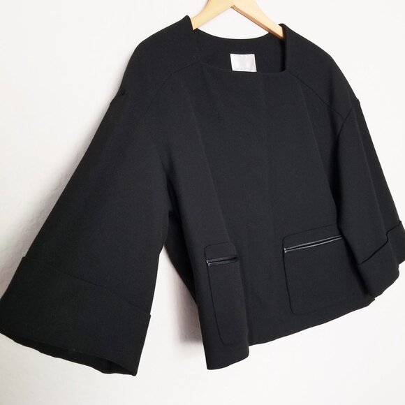 NEW Nordstrom Collection Leather Trim Ponte Knit Blazer Jacket S Black Crop $298 - Picture 16 of 16